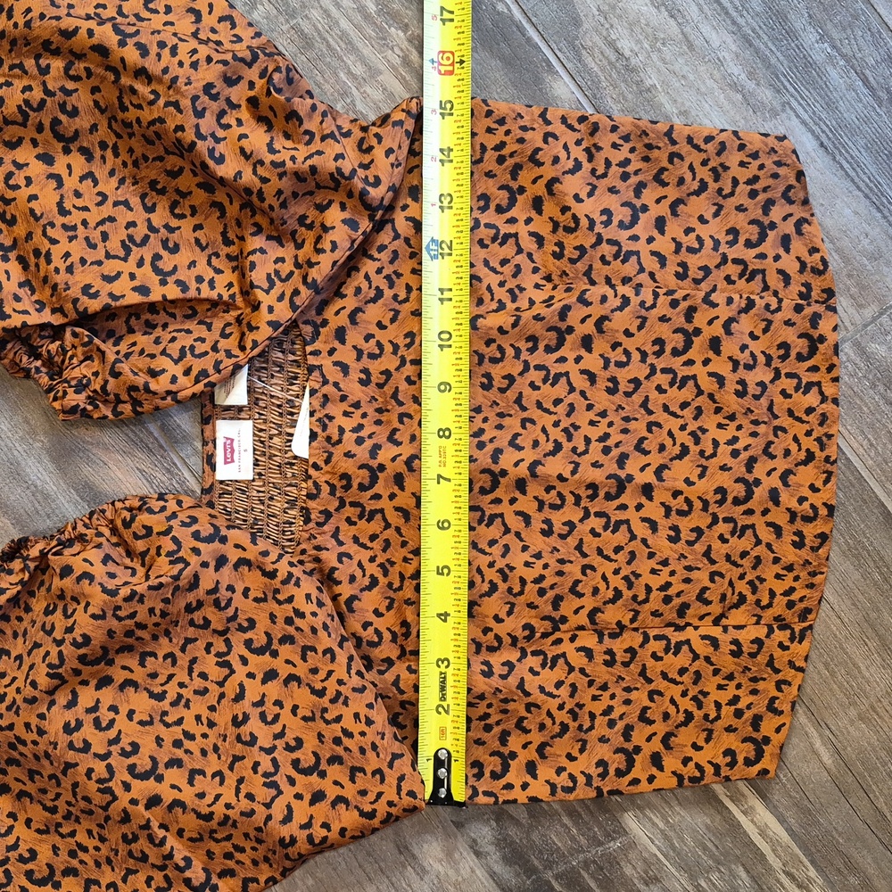 XS/S Levi's Leopard Print Cocoa Brown & Black Kaila Puff Sleeve Top - Picture 9 of 12